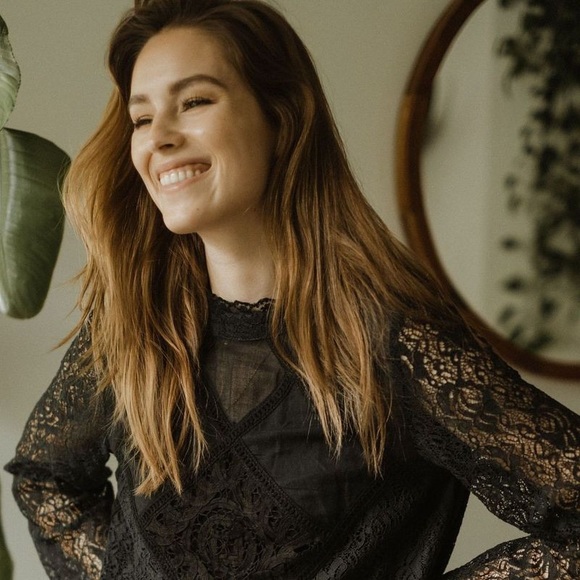 🆕 NEW Jackson Rowe Fria Black Lace Mock Neck Blouse Bohemian Backless Top XS - Picture 5 of 7